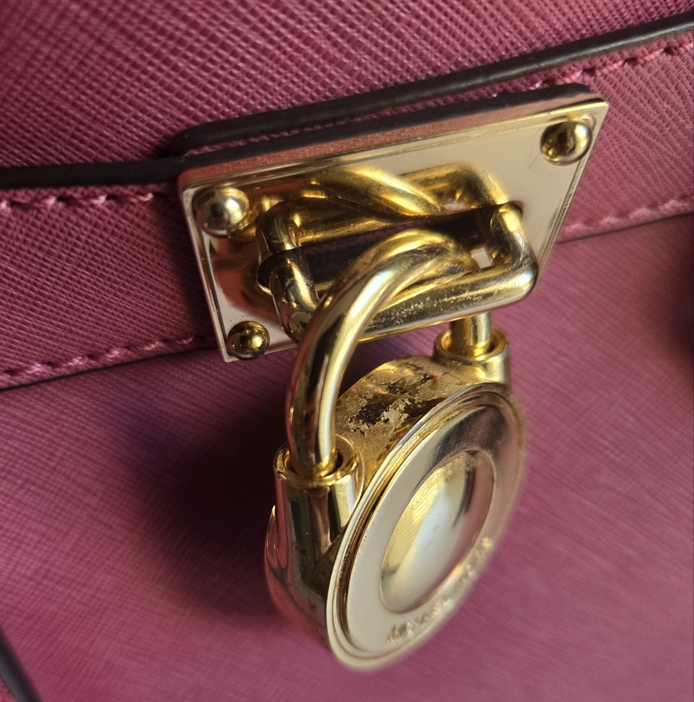 Michael Kors Leather Deep Red Mauve Hamilton Satchel Bag With The Strap EUC - Picture 4 of 15
